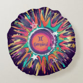 ジェミニ星占い誕生標識〔占星術の〕十二宮図 サイケデリック ラウンドクッション (裏面)
