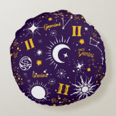 ジェミニ星占い誕生符号〔占星術の〕十二宮図宇宙 ラウンドクッション (裏面)