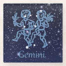 ジェミニ星座と星の星座マーク ガラスコースター