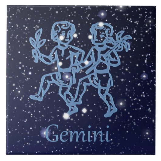 ジェミニ星座と星の星座マーク タイル (正面)