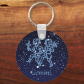 ジェミニ星座と〔占星術の〕十二宮図サイン（星あり） キーホルダー (正面)