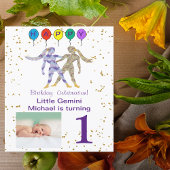 ジェミニ最初の誕生日金ゴールド、バルーン&写真 招待状