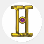 ジェミニ金ゴールド〔占星術の〕十二宮図誕生日標識 ラウンドシール (正面)