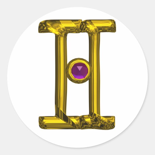 ジェミニ金ゴールド〔占星術の〕十二宮図誕生日標識 ラウンドシール (正面)