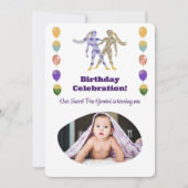 ジェミニ1歳の誕生日フォト印象派ゴールド 招待状 (正面)