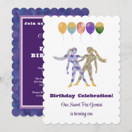 ジェミニ1歳の誕生日　印象派ゴールドラメ 招待状