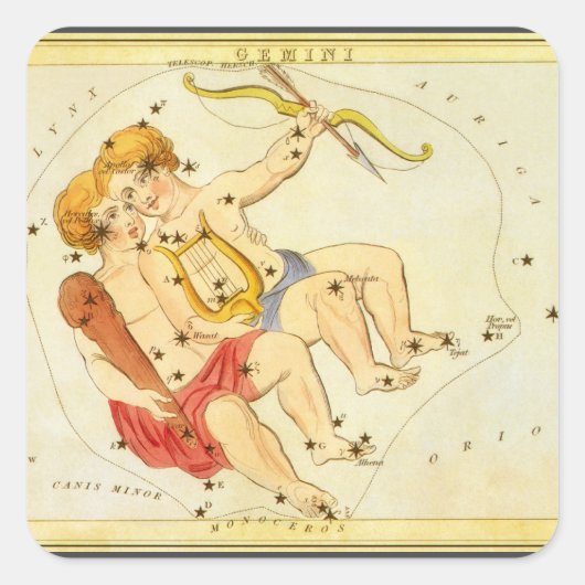 ジェミニ・ツインズ ビンテージ 星座 ウラニアの鏡 スクエアシール (正面)