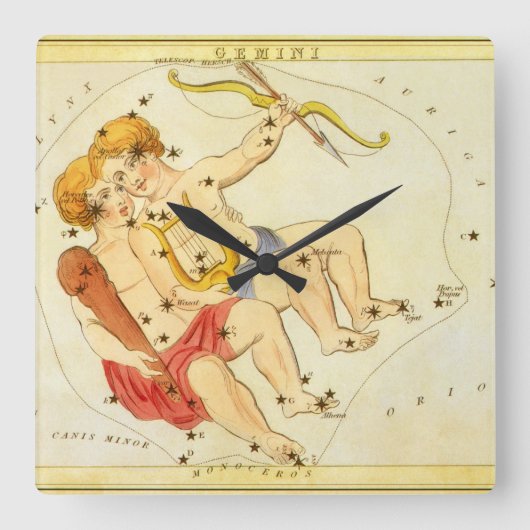 ジェミニ・ツインズ ビンテージ 星座 ウラニアの鏡 スクエア壁時計 (正面)