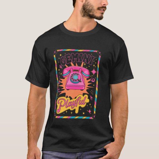 ジェミニ レトロ 遊び心 ボホ風 スマホ 十二宮のサイン アート Tシャツ (正面)