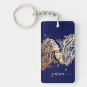 ジェミニ(占星術の)十二宮図の濃紺及び金ゴールドのキーホルダーのデザイン キーホルダー (正面)