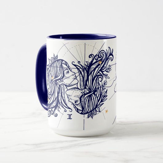 ジェミニ(占星術の)十二宮図の濃紺及び金ゴールドの誕生のマグ マグカップ (正面左)