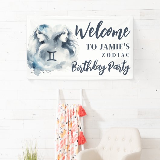 ジェミニ〔占星術の〕十二宮図をテーマにした誕生日パーティー歓迎サイン 横断幕 (インサイチュ)
