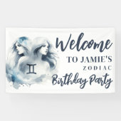 ジェミニ〔占星術の〕十二宮図をテーマにした誕生日パーティー歓迎サイン 横断幕 (横)