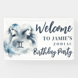 ジェミニ〔占星術の〕十二宮図をテーマにした誕生日パーティー歓迎サイン 横断幕