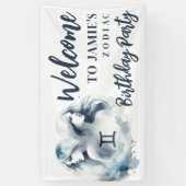 ジェミニ〔占星術の〕十二宮図をテーマにした誕生日パーティー歓迎サイン 横断幕 (縦)