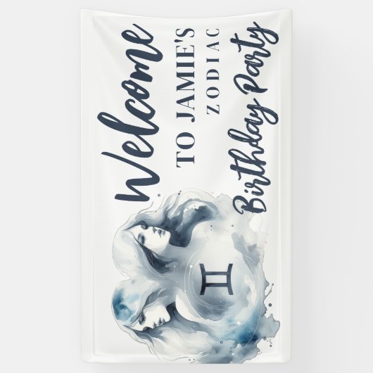 ジェミニ〔占星術の〕十二宮図をテーマにした誕生日パーティー歓迎サイン 横断幕 (縦)