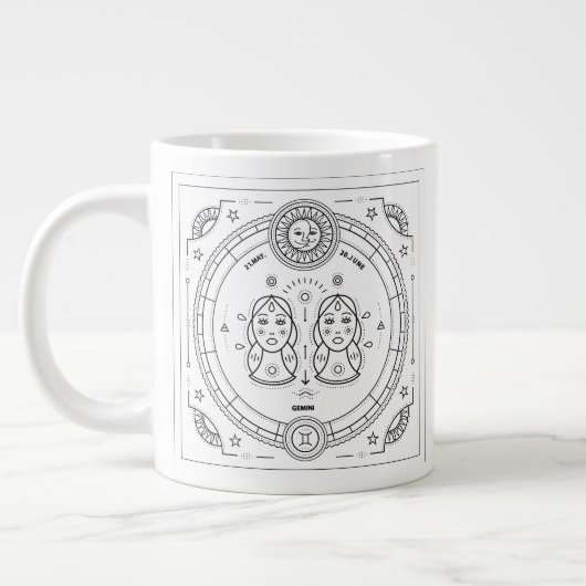 ジェミニ〔占星術の〕十二宮図カスタム誕生日マグ ジャンボコーヒーマグカップ (左)