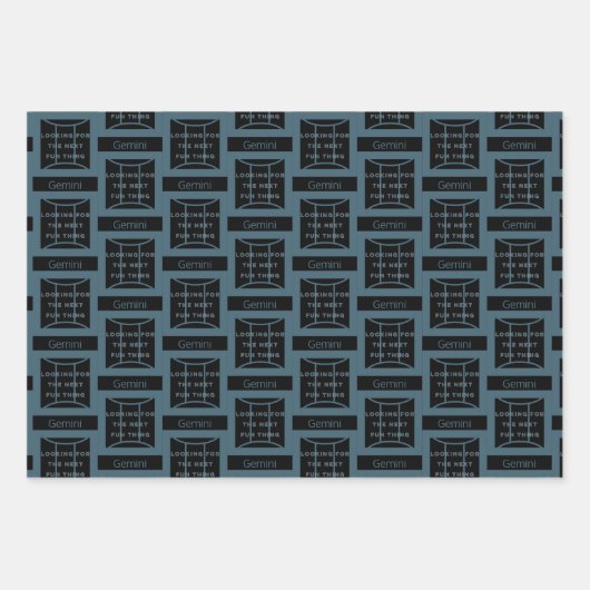 ジェミニ〔占星術の〕十二宮図サインおもしろい引用文ブルー誕生日 ラッピングペーパーシート (正面)
