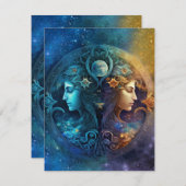 ジェミニ〔占星術の〕十二宮図サインウォーター色デザイン ノートカード (正面/裏面)