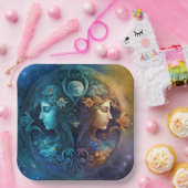 ジェミニ〔占星術の〕十二宮図サインウォーター色デザイン ペーパープレート (パーティー)