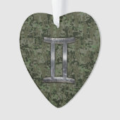 ジェミニ〔占星術の〕十二宮図サインオングリーンデジタルカモフラージュ オーナメント (正面)