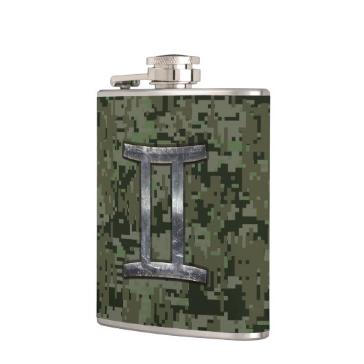 ジェミニ〔占星術の〕十二宮図サインオングリーンデジタルカモフラージュ フラスク (左)