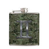 ジェミニ〔占星術の〕十二宮図サインオングリーンデジタルカモフラージュ フラスク (正面)