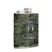 ジェミニ〔占星術の〕十二宮図サインオングリーンデジタルカモフラージュ フラスク (右)