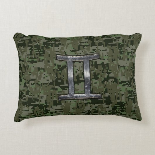 ジェミニ〔占星術の〕十二宮図サインオングリーンデジタル迷彩柄 アクセントクッション (正面)