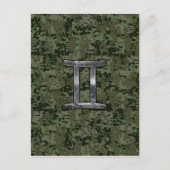 ジェミニ〔占星術の〕十二宮図サインオングリーンデジタル迷彩柄 ポストカード (正面)