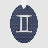 ジェミニ〔占星術の〕十二宮図サインオンネイビーブルーカーボンファイバープリント オーナメント (正面)