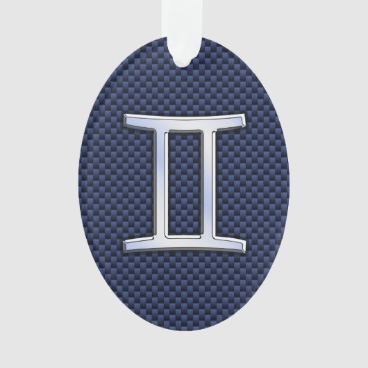 ジェミニ〔占星術の〕十二宮図サインオンネイビーブルーカーボンファイバープリント オーナメント (正面)