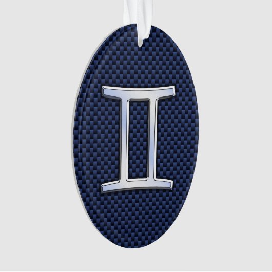 ジェミニ〔占星術の〕十二宮図サインオンネイビーブルーカーボンファイバープリント オーナメント (正面)