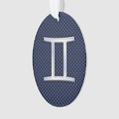 ジェミニ〔占星術の〕十二宮図サインオンネイビーブルーカーボンファイバープリント オーナメント (正面)