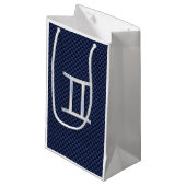 ジェミニ〔占星術の〕十二宮図サインオンネイビーブルーカーボンファイバープリント スモールペーパーバッグ (正面アングル)