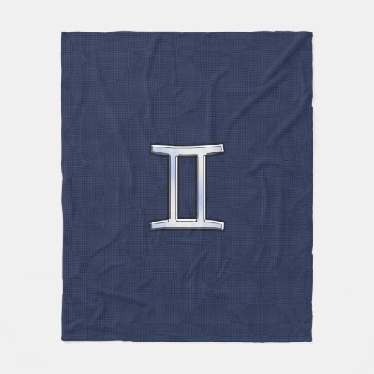 ジェミニ〔占星術の〕十二宮図サインオンネイビーブルーカーボンファイバープリント フリースブランケット (正面)