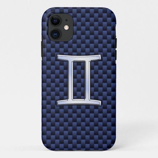 ジェミニ〔占星術の〕十二宮図サインオンネイビーブルーカーボンファイバープリント Case-Mate iPhoneケース (裏面)