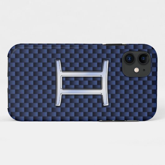 ジェミニ〔占星術の〕十二宮図サインオンネイビーブルーカーボンファイバープリント Case-Mate iPhoneケース (裏面(横))