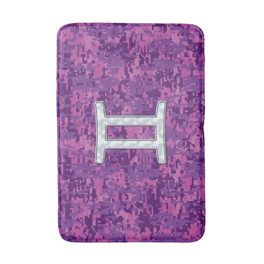 ジェミニ〔占星術の〕十二宮図サインオンピンクデジタル迷彩柄 バスマット (正面縦)