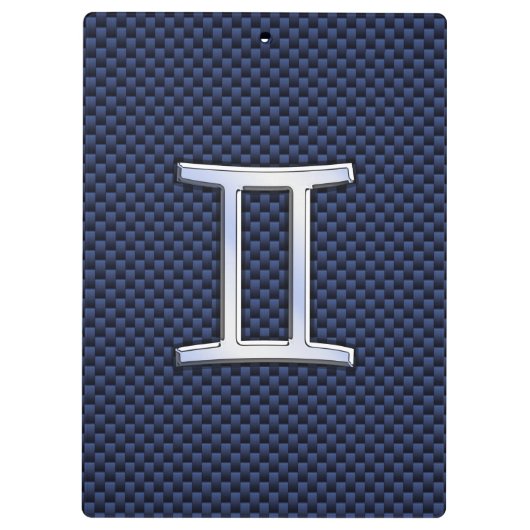 ジェミニ〔占星術の〕十二宮図サインオンブルーカーボンファイバースタイル クリップボード (裏面)