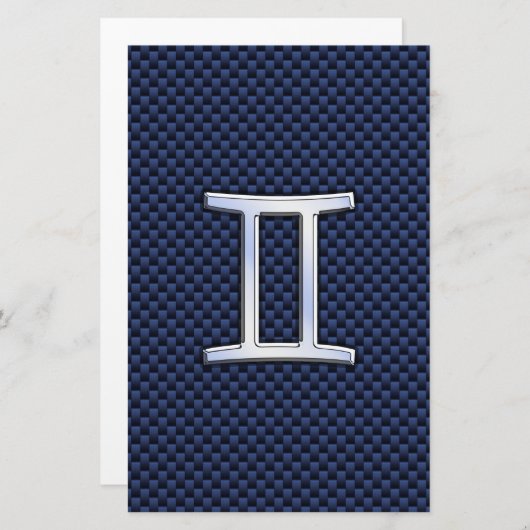 ジェミニ〔占星術の〕十二宮図サインオンブルーカーボンファイバースタイル 便箋 (正面/裏面)