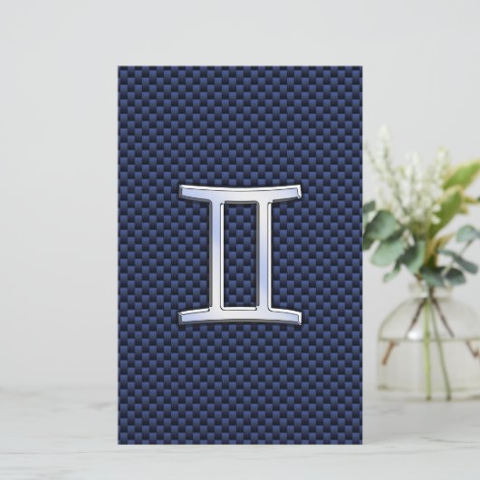 ジェミニ〔占星術の〕十二宮図サインオンブルーカーボンファイバースタイル 便箋 (スタンド正面)