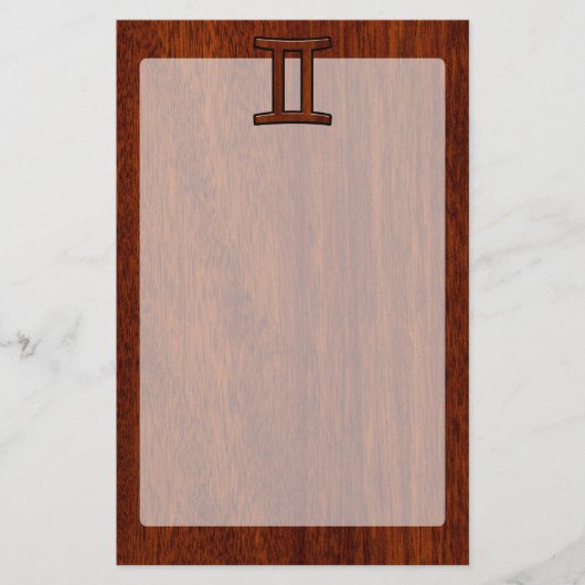 ジェミニ〔占星術の〕十二宮図サインオンマホガニーウッドスタイル 便箋 (正面)