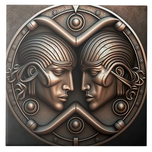 ジェミニ〔占星術の〕十二宮図サインジェミニ占星術セラミックタイル タイル (正面)