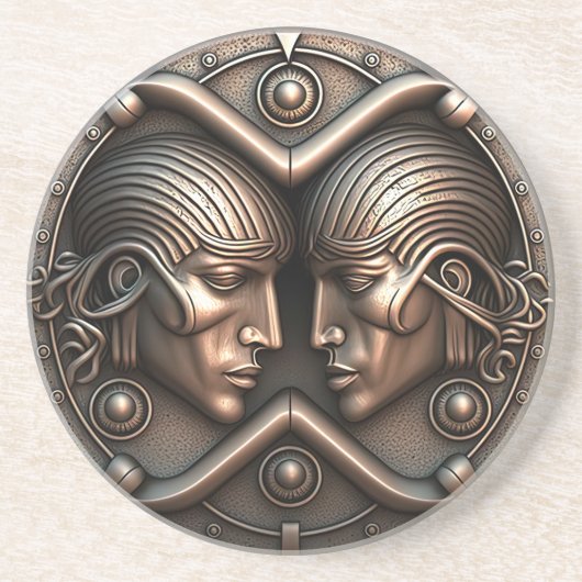 ジェミニ〔占星術の〕十二宮図サインジェミニ占星術 コースター (正面)