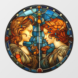 ジェミニ〔占星術の〕十二宮図サインフェイクステンドグラスの窓にしがみつく ウィンドウサイン