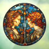 ジェミニ〔占星術の〕十二宮図サインフェイクステンドグラスの窓にしがみつく ウィンドウサイン (シート3)