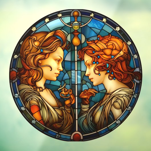 ジェミニ〔占星術の〕十二宮図サインフェイクステンドグラスの窓にしがみつく ウィンドウサイン (シート3)