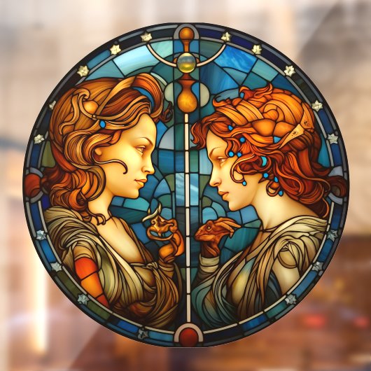 ジェミニ〔占星術の〕十二宮図サインフェイクステンドグラスの窓にしがみつく ウィンドウサイン (シート2)