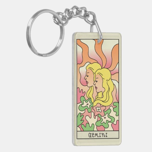 ジェミニ〔占星術の〕十二宮図サイン抽象芸術アートヴィンテージ キーホルダー (正面左)